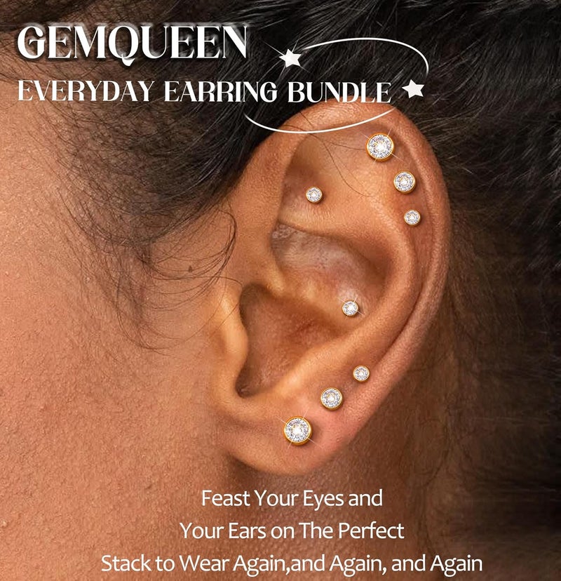 GEMQUEEN Flat Back Earrings Stud : 14K Gold Filled Titanium Surgical Steel Earrings Hypoallergenic for Women Men 16G 18G Cartilage Helix Tragus Conch Medusa Piercing Jewelry Dainty Earring Set 3 Pairs - Image 4